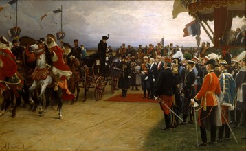 President Emile Loubet Welcoming Tsar Nicolas II and Tsarina Alexandra to the Manoeuvres at Betheny, Artist: Dawant (1852-1923)