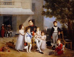 The Emperor Napoleon I on the terrace of the Château Saint-Cloud surrounded by his children. Artist: Ducis, Louis (1775-1847)