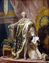 Portrait of Louis XV in his royal costume. Artist: Van Loo, Louis Michel (1707-1771)