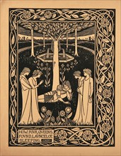 How Four Queens Found Lancelot Sleeping. Illustration to the book Le Morte d'Arthur by Sir Thomas  Artist: Beardsley, Aubrey (1872?1898)