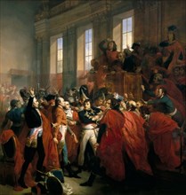 General Bonaparte surrounded by members of the Council of Five Hundred in Saint-Cloud, November 10,  Artist: Bouchot, François (1800-1842)