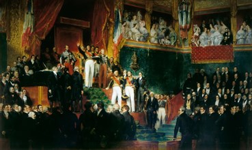 Louis-Philippe I is sworn in as king before the Chamber of Deputies, 9th August 1830. Artist: Devéria, Eugène (1805-1865)