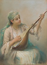Woman Playing a Lute. Artist: Zonaro, Fausto (1854-1929)