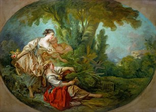 L'appeau, dit. L'appeau, dit l'oiseau pris dans les filets (The decoy bird, also called The bird cau Artist: Boucher, François (1703-1770)