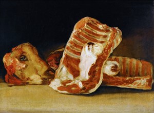 Still life of Sheep's Ribs and Head (The Butcher's counter). Artist: Goya, Francisco, de (1746-1828)