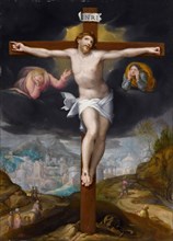 Christ on the Cross between two angels. Artist: Mostaert, Gillis (1534-1598)