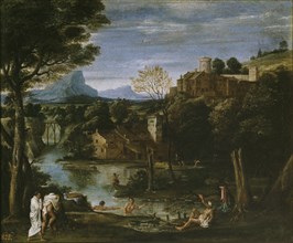 Landscape with river and bathers. Artist: Carracci, Annibale (1560-1609)