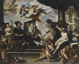 Rubens painting the Allegory of Peace. Artist: Giordano, Luca (1632-1705)