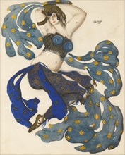 Odalisque. Costume design for the ballet Sheherazade by N. Rimsky-Korsakov. Artist: Bakst, Léon (1866-1924)
