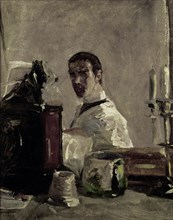 Self-portrait in front of a mirror. Artist: Toulouse-Lautrec, Henri, de (1864-1901)