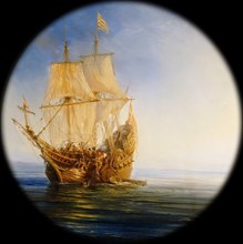 Spanish Galleon taken by the Pirate Pierre le Grand near the coast of Hispaniola, in 1643. Artist: Gudin, Théodore (1802-1880)