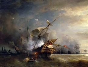 The naval Battle near Lizard Point, Cornwall on 21 October 1707. Artist: Gudin, Théodore (1802-1880)