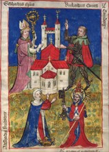 The founding of the Oehringen convent of canons in 1037 (From the Obleybuch of Oehringen). Artist: Anonymous