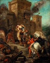Rebecca Raped by a Knight Templar During the Sack of the Castle Frondeboeuf. Artist: Delacroix, Eugène (1798-1863)