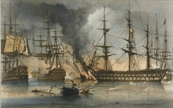 The Naval Battle of Navarino on 20 October 1827. Artist: Reinagle, George Philip (1802-1835)