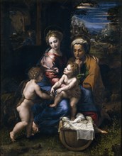 The Holy Family with John the Baptist and Saint Elizabeth (La Perla). Artist: Raphael (1483-1520)