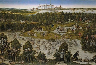 Hunt in Honour of Emperor Ferdinand I at Torgau Castle. Artist: Cranach, Lucas, the Elder (1472-1553)