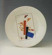 Plate with suprematist decoration. Artist: Malevich, Kasimir Severinovich (1878-1935)