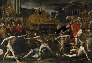 Funeral of a Roman emperor (Cremation ceremony). Artist: Lanfranco, Giovanni (1582-1647)
