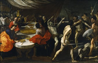 Gladiator fights at a Banquet. Artist: Lanfranco, Giovanni (1582-1647)