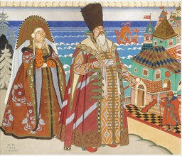 Illustration for the Fairy tale of the Tsar Saltan by A. Pushkin. Artist: Bilibin, Ivan Yakovlevich (1876-1942)