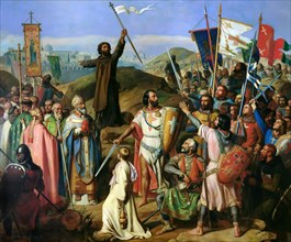 The barefoot procession of Crusaders around the city walls of Jerusalem, July 14, 1099. Artist: Schnetz, Jean-Victor (1787-1870)