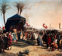 Saint Louis, King of France Receiving Robert Patriarch of Jerusalem in Damietta in 1249. Artist: Gué, Jean-Marie Oscar (1809-1877)