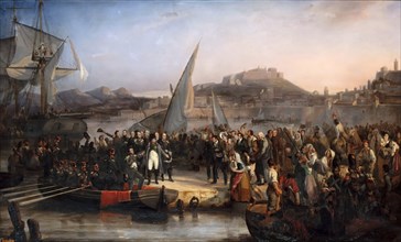Napoleon leaving the island of Elba on February 26, 1815. Artist: Beaume, Joseph (1796-1885)