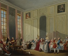 Mozart Giving A Concert In The Salon des Quatre-Glaces at the Palais du Temple In The Court Of The P Artist: Ollivier, Michel Barthélemy (1712-1784)