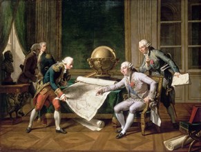 Louis XVI gives instructions to Captain La Pérouse, 29 June 1785. Artist: Monsiaux, Nicolas André (1754-1837)