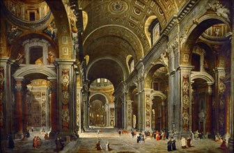 Cardinal Melchior de Polignac Visiting the Basilica of Saint Peter in Rome. Artist: Panini, Giovanni Paolo (1691-1765)