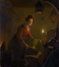 Woman in a Kitchen by Candlelight. Artist: Versteegh, Michiel (1756-1843)