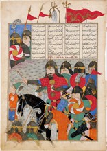 Kay Khusraw Marches to Gudarz's Rescue. (Manuscript illumination from the epic Shahname by Ferdowsi. Artist: Iranian master