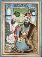 Karim Khan Zand with the Ottoman Ambassador Vehbi Effendi. Artist: Ghafari al-Mustawfi, Abu'l Hasan (?-1794)