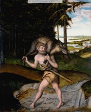 Heracles and the Erymanthian Boar (From The Labours of Hercules). Artist: Cranach, Lucas, the Elder (1472-1553)