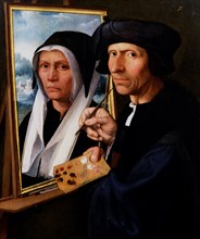 Jacob Cornelisz. van Oostsanen painting his wife Anna. Artist: Jacobsz, Dirck (ca. 1497-1567)