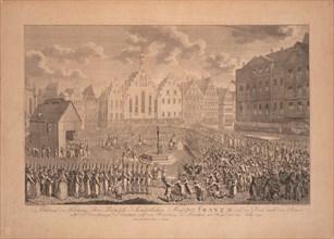 The coronation procession of Francis II from the Frankfurt Cathedral to Römerberg in July 1792. Artist: Gabler, Ambrosius (1762-1834)