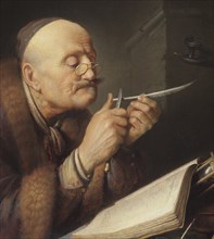 Scholar sharpening a quill pen. Artist: Dou, Gerard (Gerrit) (1613-1675)