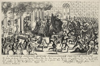 Saint Catherine protects Charles IV during the Pisan popular revolt in May 1355. Artist: Küsel, Matthäus (1629-1681)