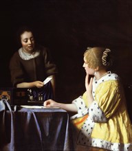 Lady with Her Maidservant Holding a Letter. Artist: Vermeer, Jan (Johannes) (1632-1675)