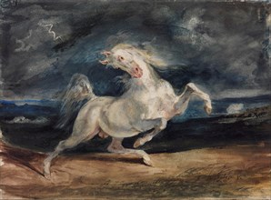 Horse Frightened by Lightning. Artist: Delacroix, Eugène (1798-1863)