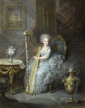Madame Élisabeth playing the harp. Artist: Leclercq, Charles Emmanuel Joseph (1753-1821)