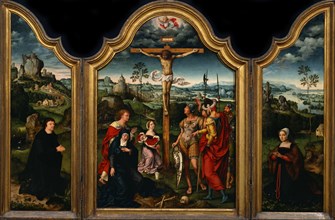 Triptych: The Crucifixion with Donor and His Wife. Artist: Cleve, Joos, van (ca. 1485-1540)