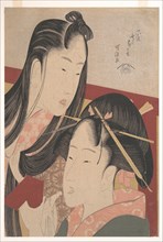 Squeaking a Ground Cherry, from the series Seven Fashionable Useless Habits. Artist: Hokusai, Katsushika (1760-1849)