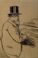 Portrait of Erik Satie (1866-1925), Playing the Harmonium. Artist: Rusiñol, Santiago (1861-1931)