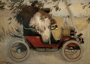 Ramon Casas and Pere Romeu in an Automobile. Artist: Casas, Ramon (1866-1932)
