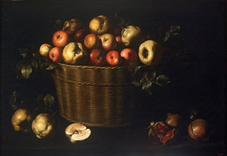 Basket with Apples, Quinces and Pomegranates. Artist: Zurbarán, Juan de (1620-1649)