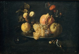 Still Life with Fruit and Goldfinch. Artist: Zurbarán, Juan de (1620-1649)