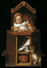 Sleeping baby in highchair. Artist: Verspronck, Johannes Cornelisz. (1600/3-1662)