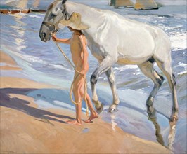 Bathing of a Horse. Artist: Sorolla y Bastida, Joaquín (1863-1923)